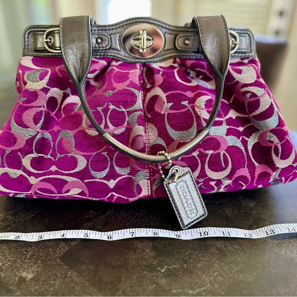 Coach Pink and Gray Shoulder Bag with Signature Monogram